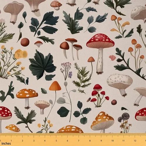 Miniatura 10 de Tela de Hongos por Yarda Selva Marrón Natural Telas de Hongos para Suministros de Costura Hojas Botánicas Tela de Estilo Rústico Retro