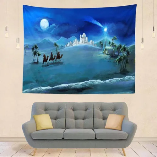 Miniatura 3 de BELECO Tapiz de noche de Navidad para colgar en la pared, tapiz de nacimiento de Jesús, tapiz de desierto, camello del desierto, palacio, castillo