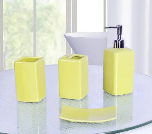 Miniatura 3 de Juego de accesorios para encimera de baño de 4 piezas de cerámica maciza (beige)