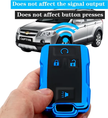 Miniatura 6 de Kirsnda Funda para llavero Chevrolet con hebilla de metal, carcasa de TPU suave para llave/piel, 4 botones para GMC chevy Colorado Silverado Azul