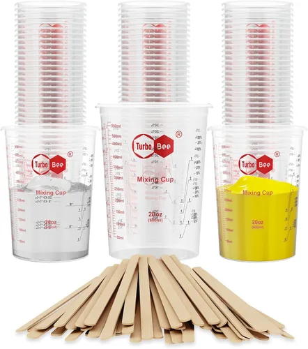 Miniatura 12 de Turbo Bee Vasos mezcladores de resina de 32 onzas – [diseño antiadherente] Paquete de 50 vasos mezcladores de plástico PP graduados de 33.8 fl oz