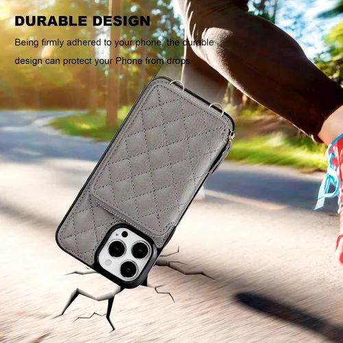 Miniatura 8 de Bocasal Funda tipo cartera con bandolera para iPhone 13 Pro Max, cartera de cuero PU con cierre de cremallera y bloqueo RFID, funda tipo folio
