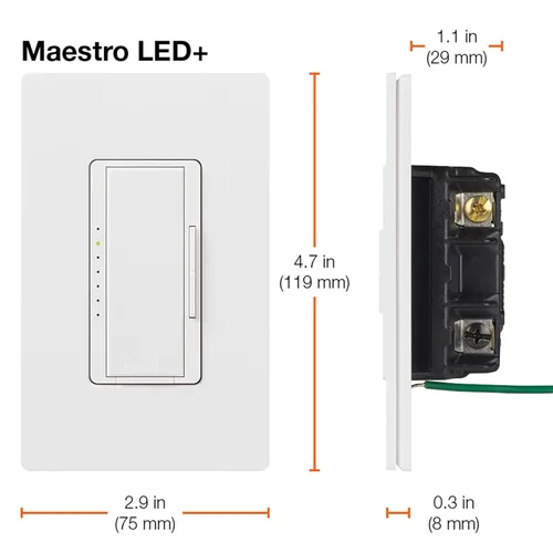 Miniatura 12 de Lutron Maestro LED+ Interruptor regulador de intensidad para bombillas LED regulables, halógenas e incandescentes, 150W/150W/unipolar