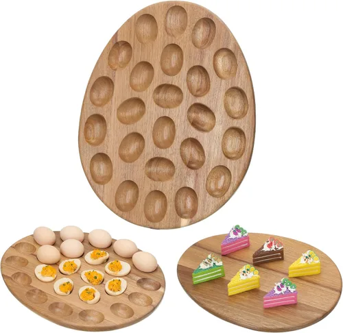 Miniatura 7 de Lounsweer Bandeja reversible de madera para huevos y charcutería, bandeja gruesa para encimera, refrigerador, contenedor de huevos de gallina