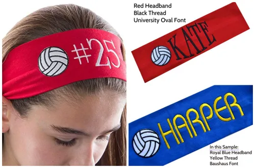 Miniatura 8 de Funny Girl Designs Personalizado Monograma Bordado Voleibol Parche Algodón Elástico Diadema