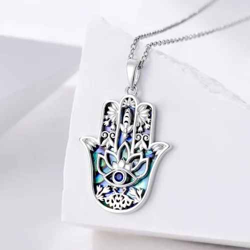 Miniatura 5 de PROESS Collar de plata de ley Hamsa Fátima collar de elefante, colgante de ojo azul, joyería para hombres, mujeres, niñas y niños