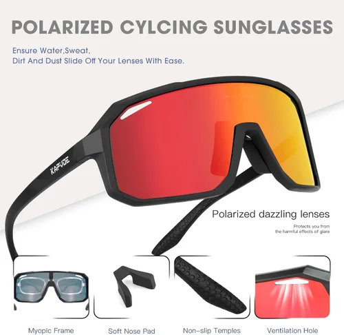 Miniatura 4 de KAPVOE Gafas de sol polarizadas para ciclismo, deportes, UV400, para correr, pesca, béisbol, para hombres y mujeres, K62 Rojo