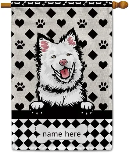 Miniatura 31 de Bandera personalizada de jardín para perro, lindo perro salchicha salchicha, lunares, búfalo, bandera a cuadros para decoración del hogar al aire