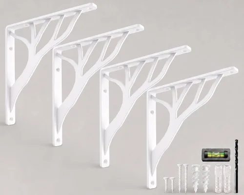 Soportes de estante rústicos en blanco de árbol resistentes de 8 pulgadas de Balin Designs, soportes decorativos en L, soporte de estante flotante