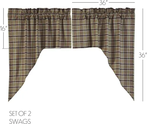 Miniatura 2 de VHC Brands Rustic & Lodge - Cortinas para ventana de cocina, par de festones Wyatt, marrón caqui