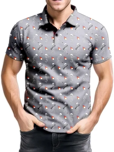 Miniatura 124 de Camisa de golf de los años 80 para hombre, ajuste seco, manga corta, estampada, divertidas, camisas de golf de los años 90 para hombre