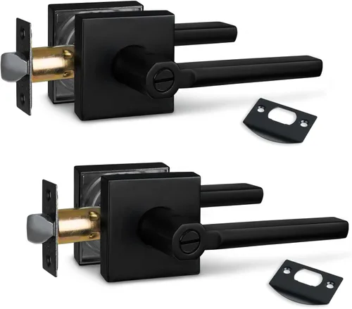 Miniatura 81 de NEWBANG Palanca de puerta de cama/baño para privacidad Baño e interior Manija de cerradura de puerta en negro mate envejecido, HD1601-DB-BK-1P