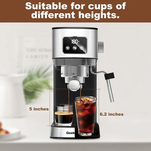 Miniatura 3 de Geek Chef Máquina de café expreso, cafetera de café espresso y capuchino de 20 barras con espumador de molino, cafetera de capuchino y café