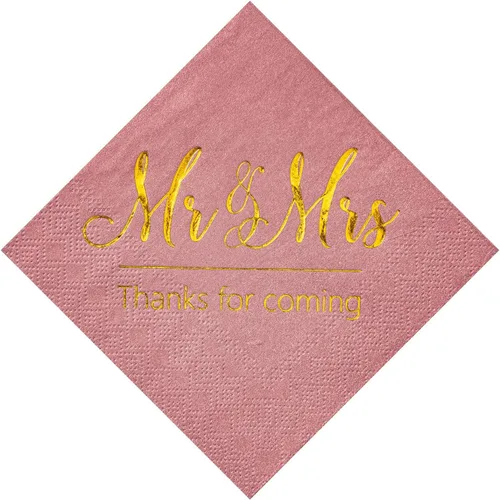 Miniatura 13 de Crisky Servilletas de boda Mr Mrs Bule - Servilletas doradas de postre para boda, ducha, compromiso, fiestas, 100 unidades, 3 capas