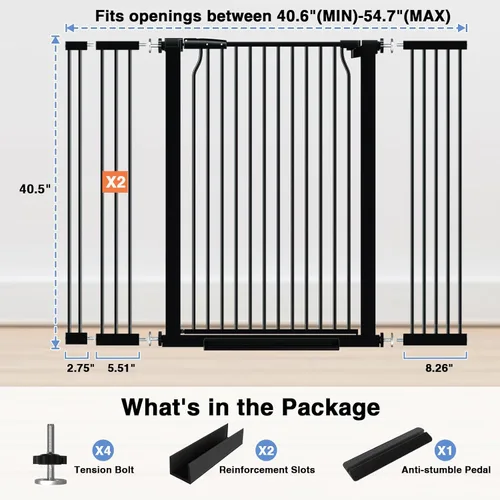 Miniatura 7 de Puerta de bebé extra alta de 40.55" para escaleras - 40.6"-54.7" de ancho 1.37" de espaciado ultra estrecho Puerta extra ancha para gatos y perros