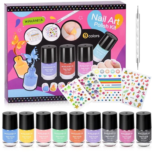 Miniatura 7 de wakaniya Kit de esmalte de uñas para niños, no tóxico, secado rápido, despegable, mini esmalte de uñas para niños pequeños con calcomanías de gemas