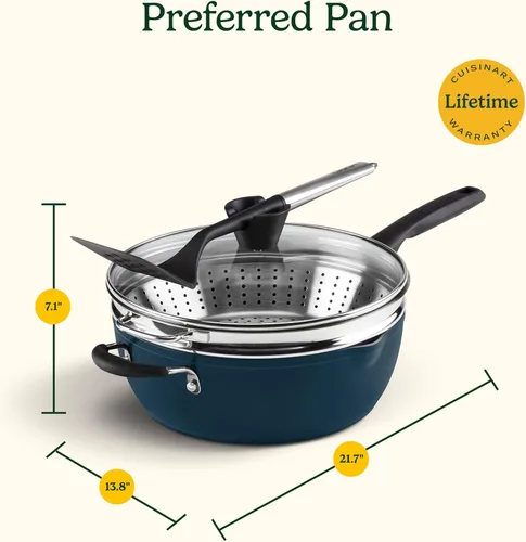 Miniatura 9 de Juego de sartenes de 4 piezas Cuisinart Preferred - Crème de la Creme (sartén multiusos de 4.5 cuartos con tapa, vaporizador, volteador ranurado)