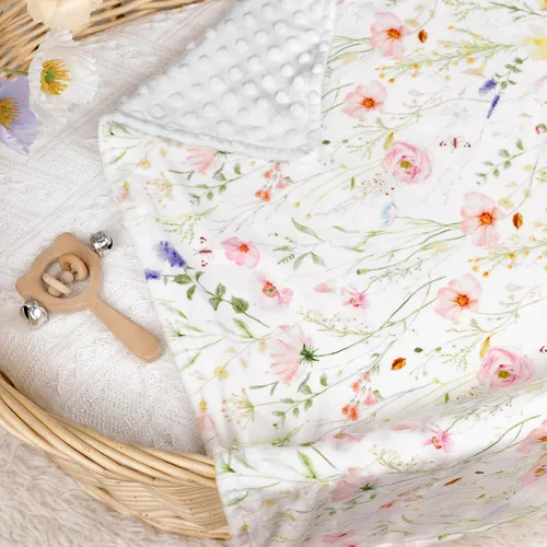 Miniatura 6 de Manta súper suave de Minky para niños pequeños, 30 x 40 pulgadas, doble capa, respaldo punteado, manta floral para cuna de bebé para guardería