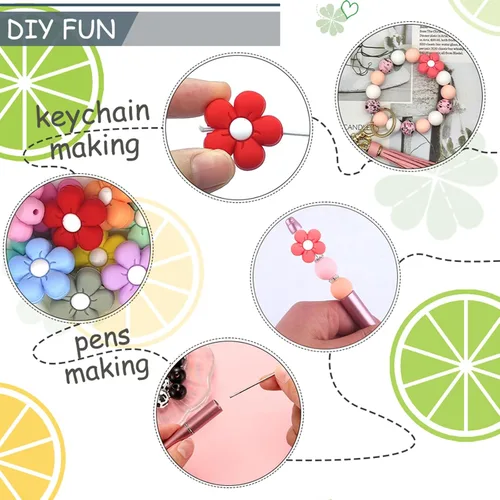 Miniatura 4 de YOKUSHI Abalores de silicona con forma de flor para bolígrafos a granel, 11 piezas de cuentas sueltas de goma con forma de margarita para hacer