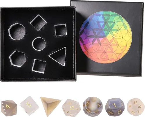 Miniatura 3 de rockcloud Juego de 7 dados poliédricos DND de cristal de ágata gris, dados hechos a mano con caja de dados para juegos de mesa RPG MTG, decoración