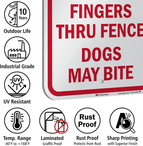 Miniatura 7 de SmartSign - K-9424-EG-12x18 "Cuidado con el perro - No pongas los dedos a través de la cerca, los perros pueden morder" 12 x 18 pulgadas 3M