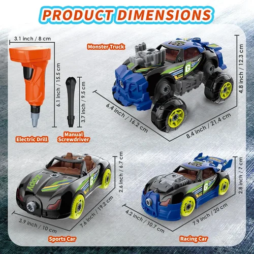 Miniatura 10 de Pup Go 3 en 1 Coche de Construcción para Niños de 3 años en adelante, Coche para Desmontar con Taladro Eléctrico, Camión de Juguete de Construcción