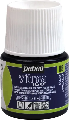 Pebeo Vitrea 160 - Pintura para vidrio brillante, botella de 45 ml - Azul lapislázuli