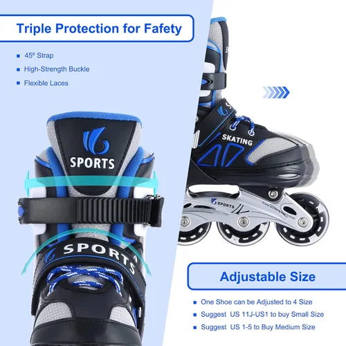 Miniatura 3 de Patines en línea para niños, niñas, niños, principiantes, 4 tamaños ajustables con ruedas iluminadas para niños.