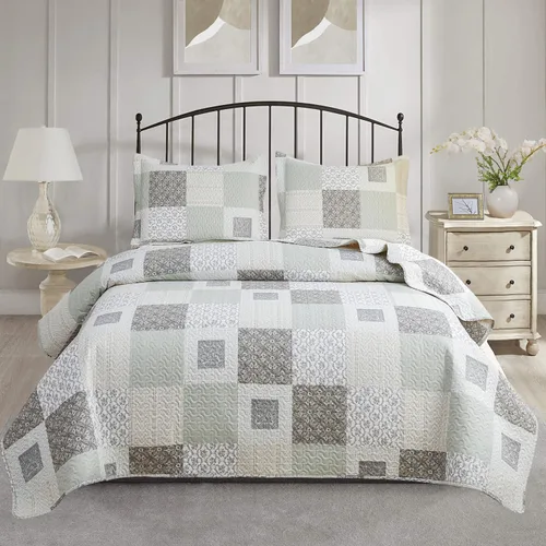 Miniatura 13 de Jarson Juego de edredón a cuadros de 3 piezas tamaño Full/Queen, juego de ropa de cama ligera y suave de verano, colcha reversible