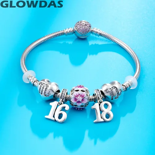 Miniatura 4 de GLOWDAS Abalorios de cumpleaños de 10 a 25 28 30 31 33 35 36 40 45 50 55 60 65 70 75 80, abalorios de plata de ley 925 para pulseracollar