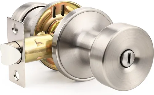 Orger 1 paquete de pomos interiores de níquel satinado, perilla reversible de privacidad con cerradura, pomo redondo sin llave para baño y dormitorio