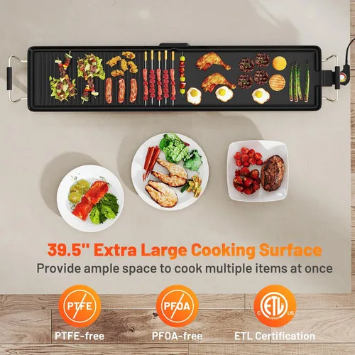 Miniatura 6 de ARLIME Parrilla eléctrica extra grande de 39.5 pulgadas, parrilla antiadherente para encimera con temperatura ajustable, termostatos y bandeja