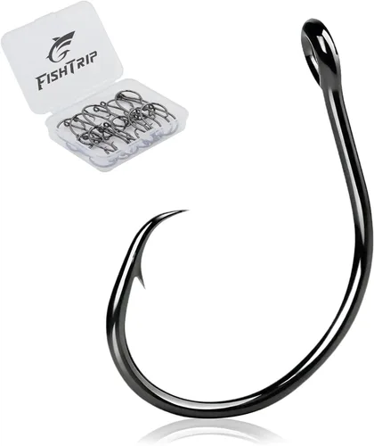 FishTrip Ganchos circulares en línea para agua salada, 25 anzuelos de pesca para agua salada y agua dulce, anzuelo vivo sin compensación para bagre,