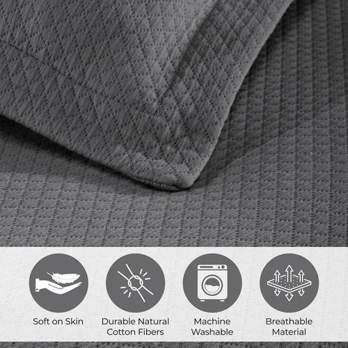 Miniatura 3 de Cubrecama doble Superior Diamond Solitaire de algodón de primera calidad Jacquard Matelassé con fundas de almohada a tono, color aguamarina, gris