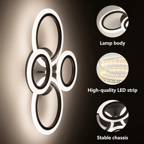 Miniatura 7 de Shine LUEST Lámpara de techo LED moderna de 34 W, 3000 K-6000 K regulable, accesorios de iluminación de techo para montaje en techo, 4 anillos