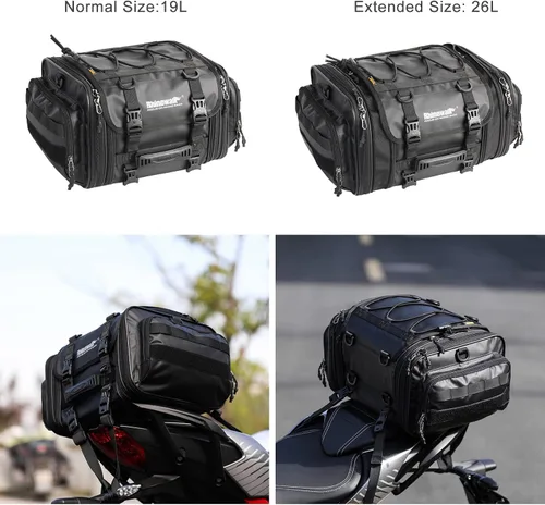 Miniatura 4 de Rhinowalk Bolsa para sillín de motocicleta, bolsa trasera de motocicleta, impermeable, expandible, bolsa de viaje para deportes motorizados