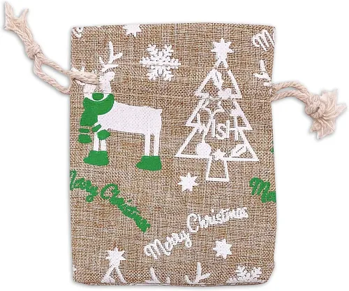 Miniatura 31 de 48 paquetes de 3x4 bolsas de regalo reutilizables de yute y arpillera con cordones (Feliz Navidad, X-Pequeño) - para regalos, favores de fiesta