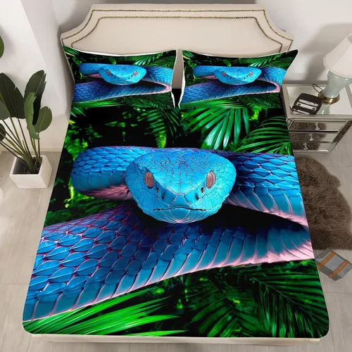 Miniatura 30 de Erosebridal Sábana bajera ajustable con patrón de piedra azul con estampado de mármol azul, juego de ropa de cama líquida trippy para niños, niñas