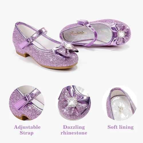 Miniatura 5 de Furdeour Zapatos de vestir para niñas, zapatos de princesa Mary Jane para bodas, flores, damas de honor, tacones con purpurina para niños pequeños