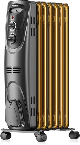PELONIS Calentador de radiador para grandes espacios, radiador eléctrico lleno de aceite, dos perillas, 1500 W, calentador de espacio silencioso, 3