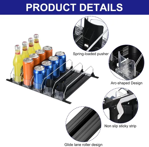 Miniatura 3 de uxcell Organizador de latas de soda para refrigerador, organizador de bebidas autoempujable para refrigerador, dispensador de bebidas ajustable