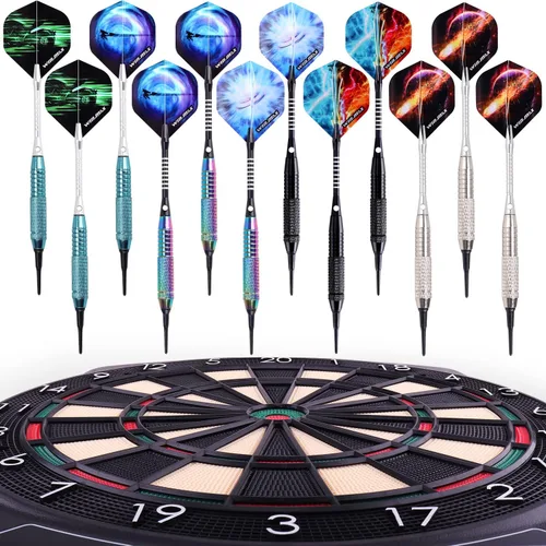 Miniatura 4 de WIN.MAX Darts Plastic Tip - Soft Tip Darts Set - 12 Pcs 18 Gram with 100 Extra Dart Tips 12 Flights Flight Protectors and Wrench for Electronic Dart