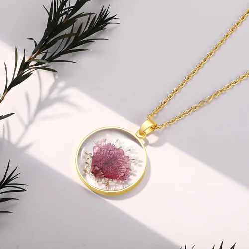 Miniatura 61 de Forget-Me-Not and Queen Anne's Lace Pressed Wildflower Necklace Birth Month Real Flower Necklace Gold/Silver Pressed Flower Jewelry