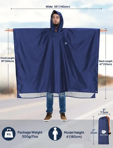 Miniatura 71 de ANYOO Poncho de lluvia con capucha para adultos, impermeable, ligero, para hombres y mujeres, chaqueta de lluvia reutilizable para emergencias al