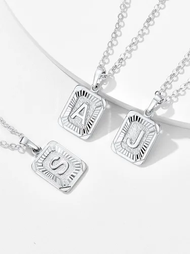 Miniatura 6 de U7 Collar con monograma A-Z 26 letras colgantes chapado en oro de 18 quilates, chapado en platino, collares cuadrados con inicial mayúscula