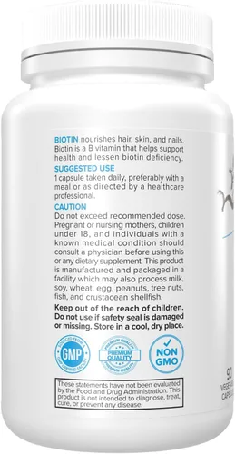 Miniatura 4 de Portions Master Biotina Vitamina B 10,000mcg - 90ct Cápsulas Vegetales - Cabello y Piel y Uñas Apoyo