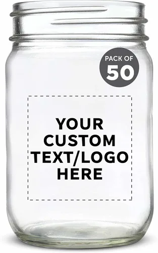 DISCOUNT PROMOS Tarros de vidrio decorativos personalizados de 12 onzas, juego de 50 unidades, tarros de vidrio para avena durante la noche, dulces,
