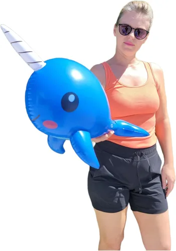 Miniatura 2 de Narval inflable de 24 pulgadas (azul) para decoración de fiesta de cumpleaños (1 unidad)