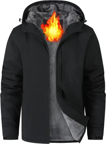 Miniatura 7 de Chaqueta impermeable de esquí para hombre, con forro polar, cálida chaqueta de lluvia de invierno con capucha