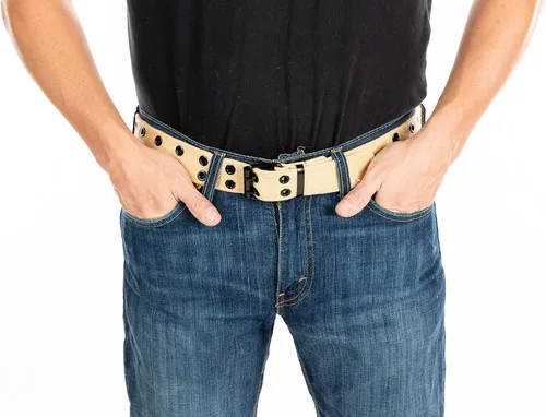 Miniatura 6 de Funky Junque Mens Women Belt Work Tactical Canvas Military Double Pronged Heavy Duty Army Grommets Web Black Grunge